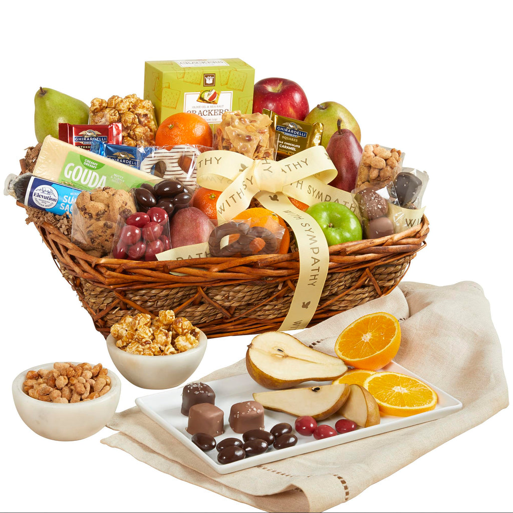 GreatFoods Sincere Sympathy Gourmet Fruit & Sweets Deluxe Gift Basket, Bereavement Care Package