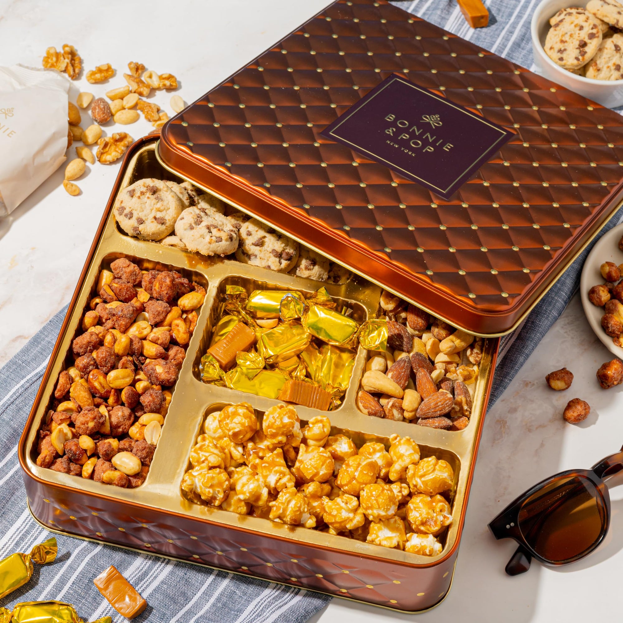 Gourmet Snack Assortment Cookie and Nuts Variety Gift Tin Basket