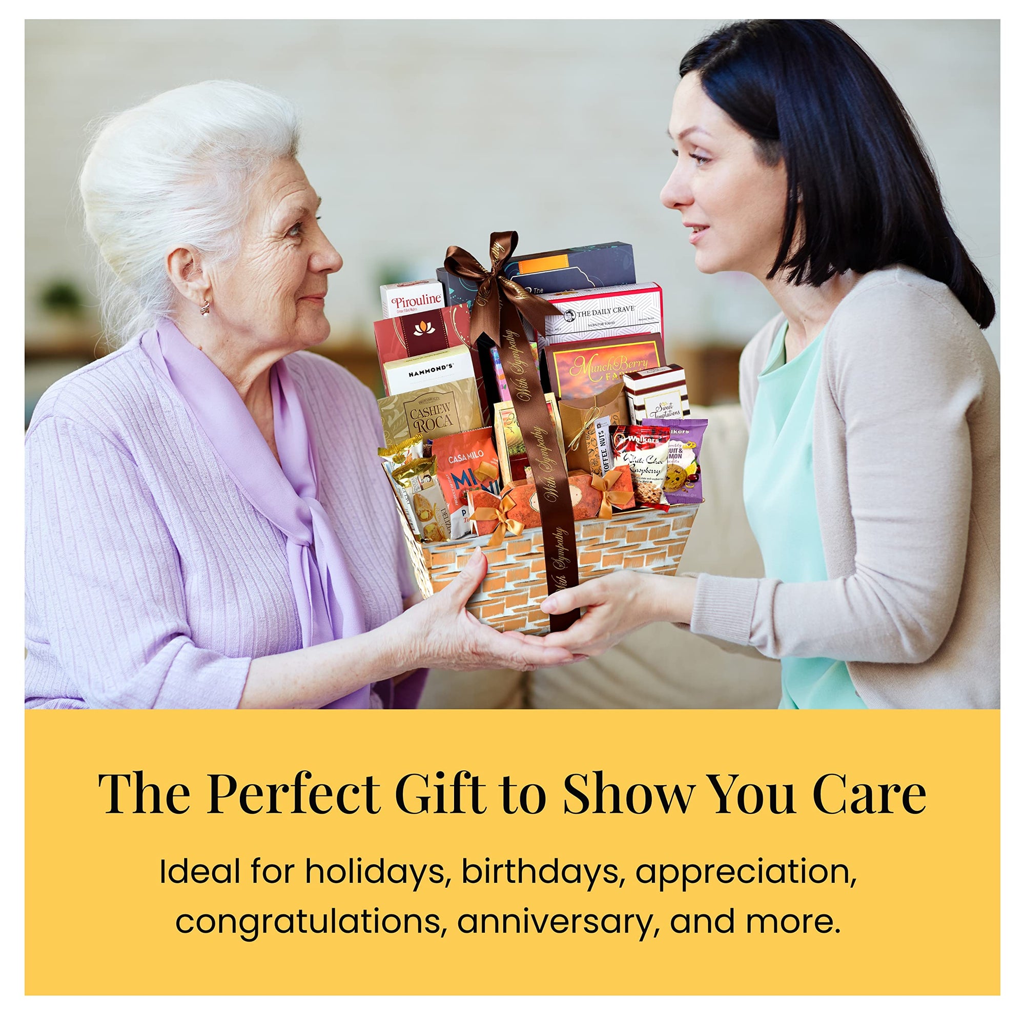Gourmet Broadway Basketeers Sympathy Gift Basket Deluxe – Condolences & Bereavement Care Package with Snacks & Sweets for Loss, Kosher Shiva