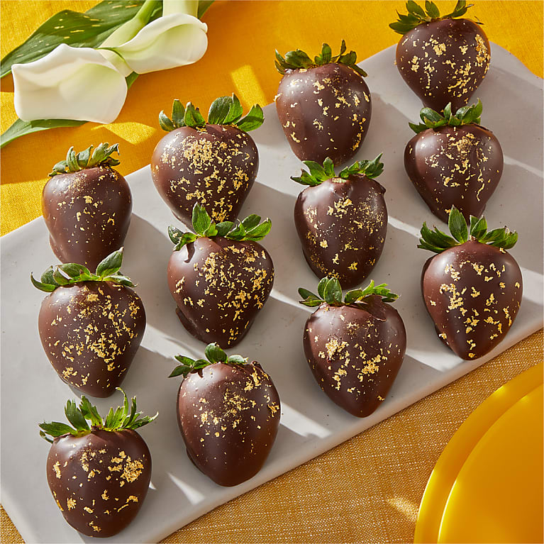 23K Gold Belgian Dark Chocolate Covered Strawberries