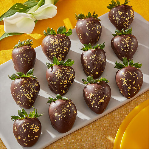 23K Gold Belgian Dark Chocolate Covered Strawberries