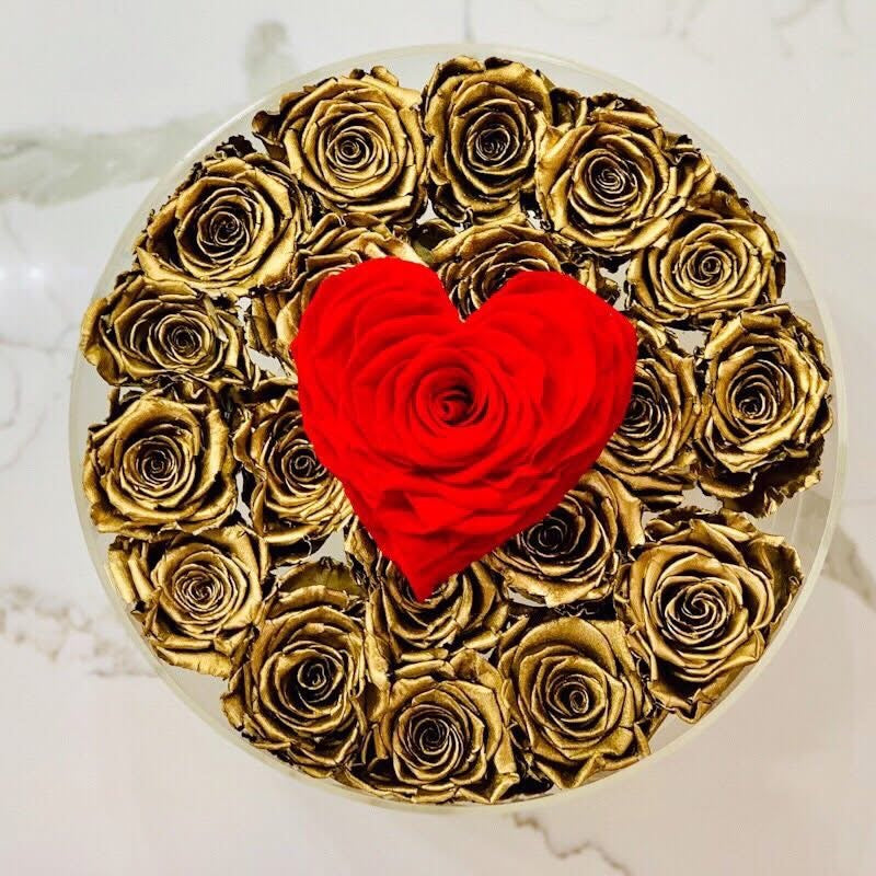 GOLDEN ROSES FOR A GOLDEN HEART FOREVER FLOWER ROSE BOX