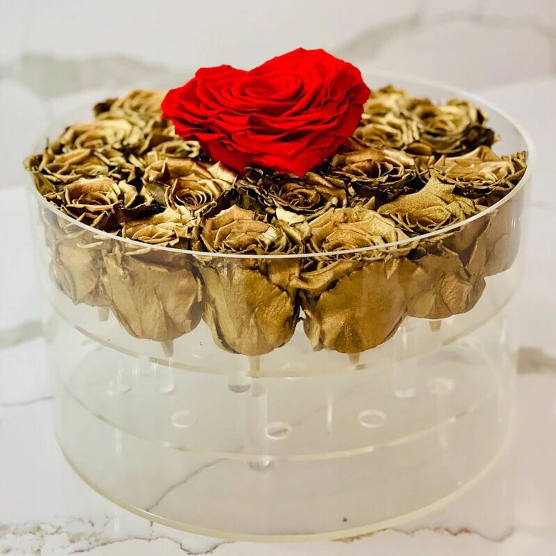 GOLDEN ROSES FOR A GOLDEN HEART FOREVER FLOWER ROSE BOX