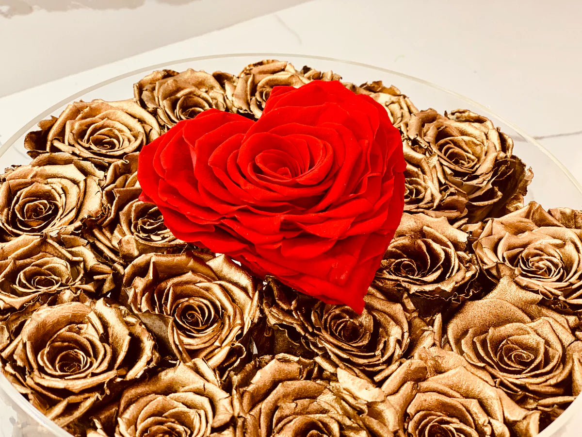 GOLDEN ROSES FOR A GOLDEN HEART FOREVER FLOWER ROSE BOX